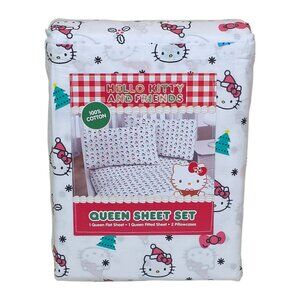 Hello Kitty & Friends Queen Sheet Set 100% Cotton Holiday Christmas